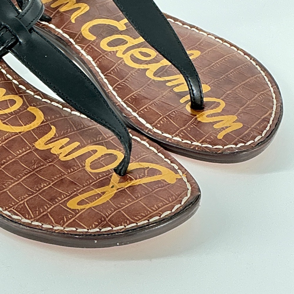 Sam Edelman Size 5.5 Black Leather T-Strap Thong Flat Sandals NEW Gigi $50 - Picture 4 of 12